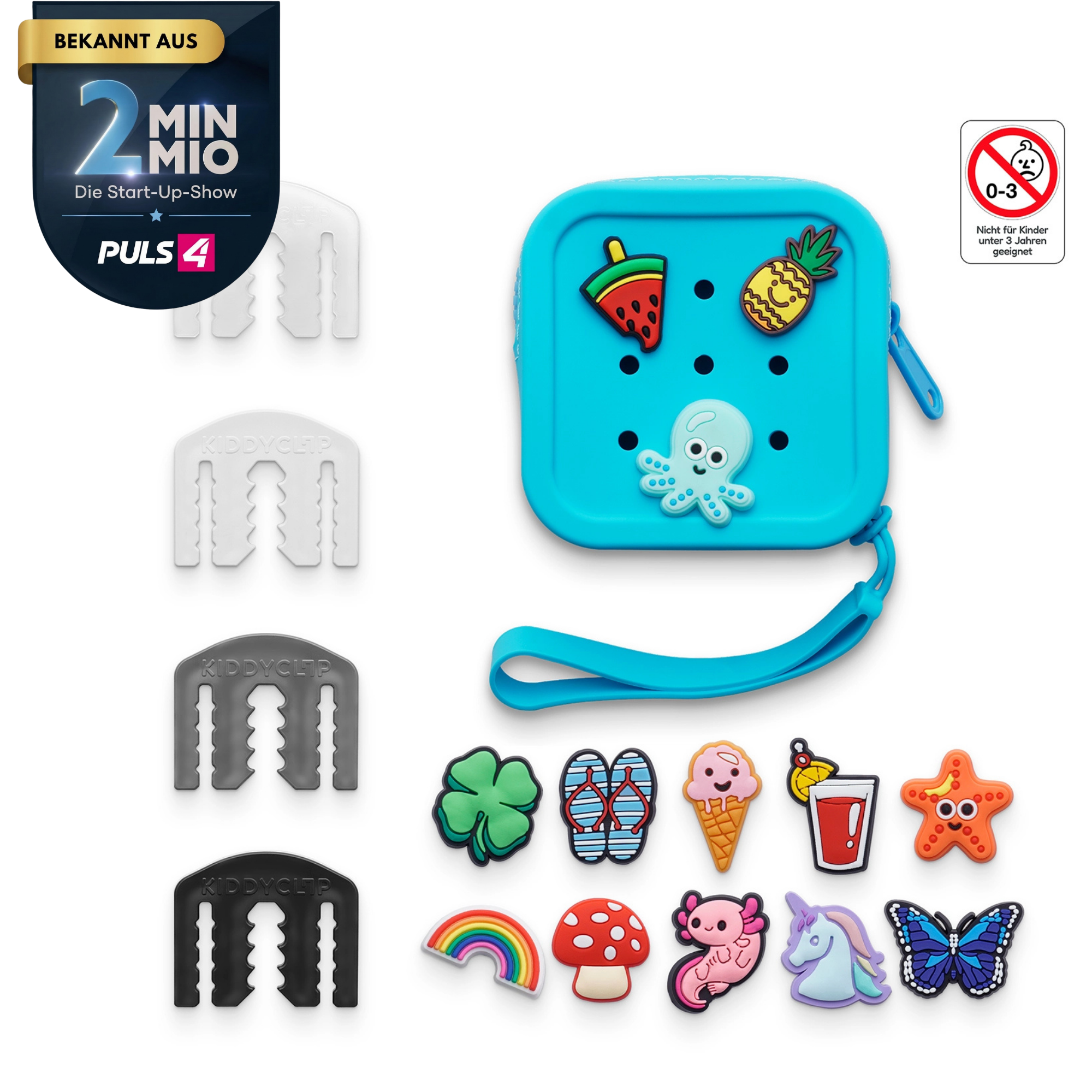 KIDDYCLIP 4er-Set + Case + 13 Charms