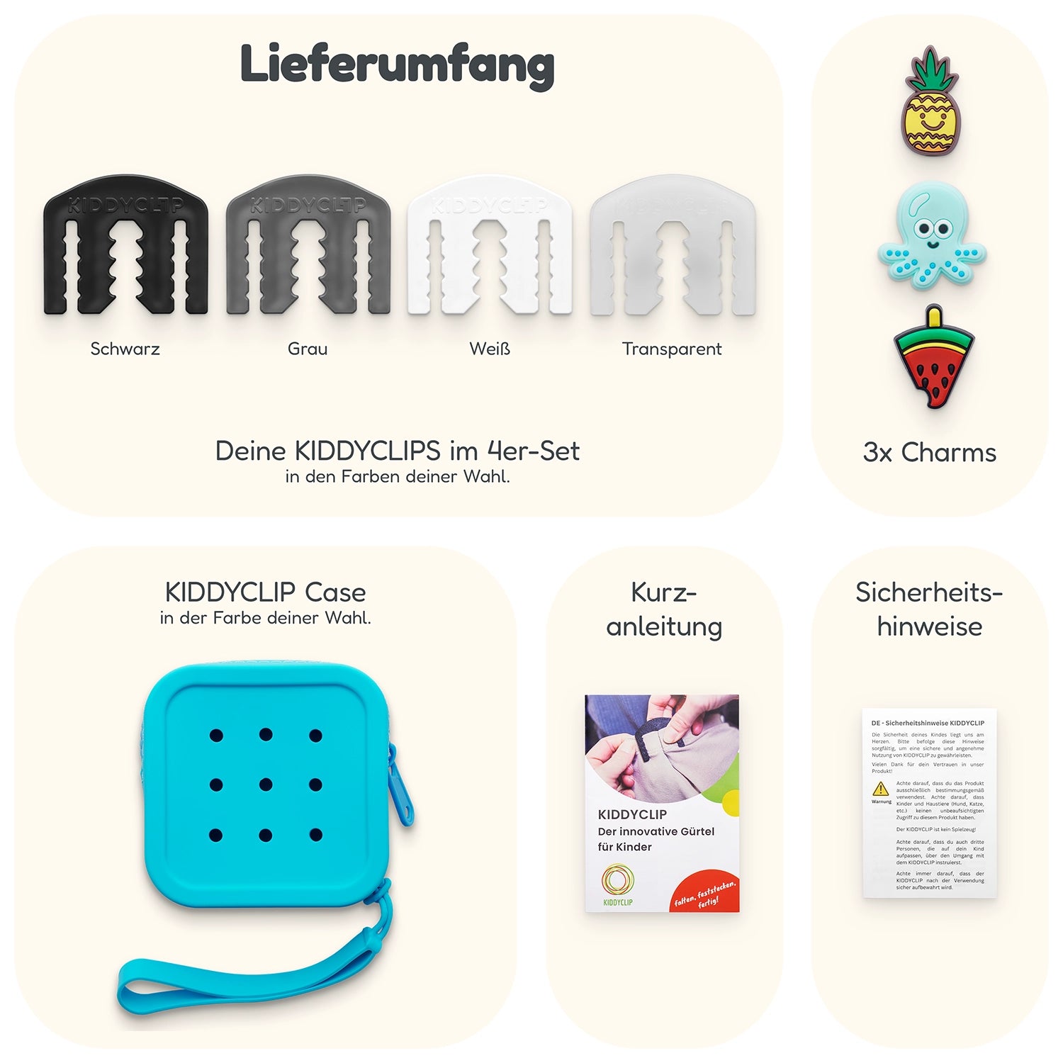 KIDDYCLIP 4er-Set + Case